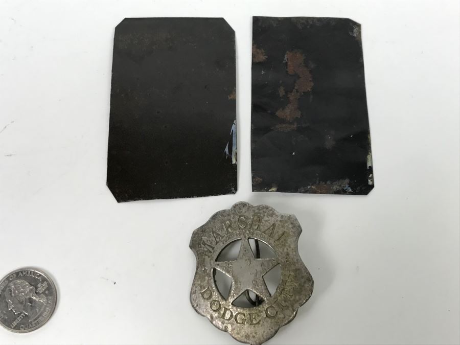 Vintage Marshal Dodge City Badge And Pair Of Old Tin Photos [Photo 9]