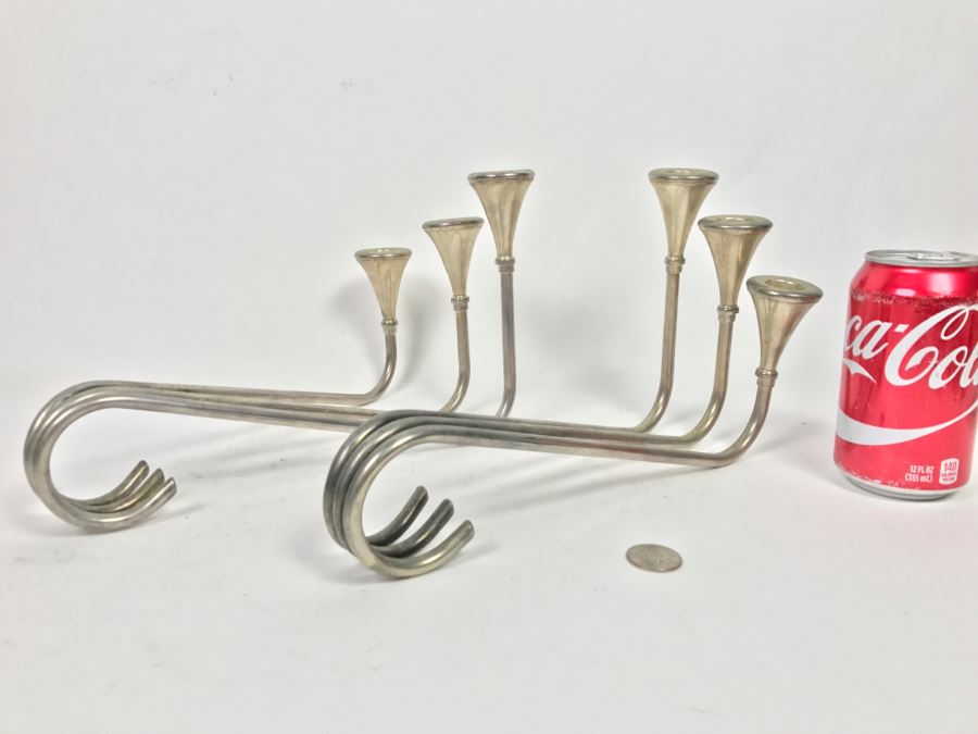 Pair Of Silver Tone Candle Holders [Photo 3]