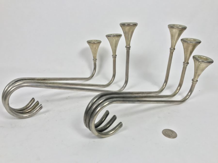 Pair Of Silver Tone Candle Holders [Photo 1]