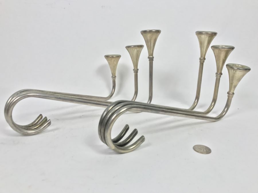 Pair Of Silver Tone Candle Holders [Photo 2]