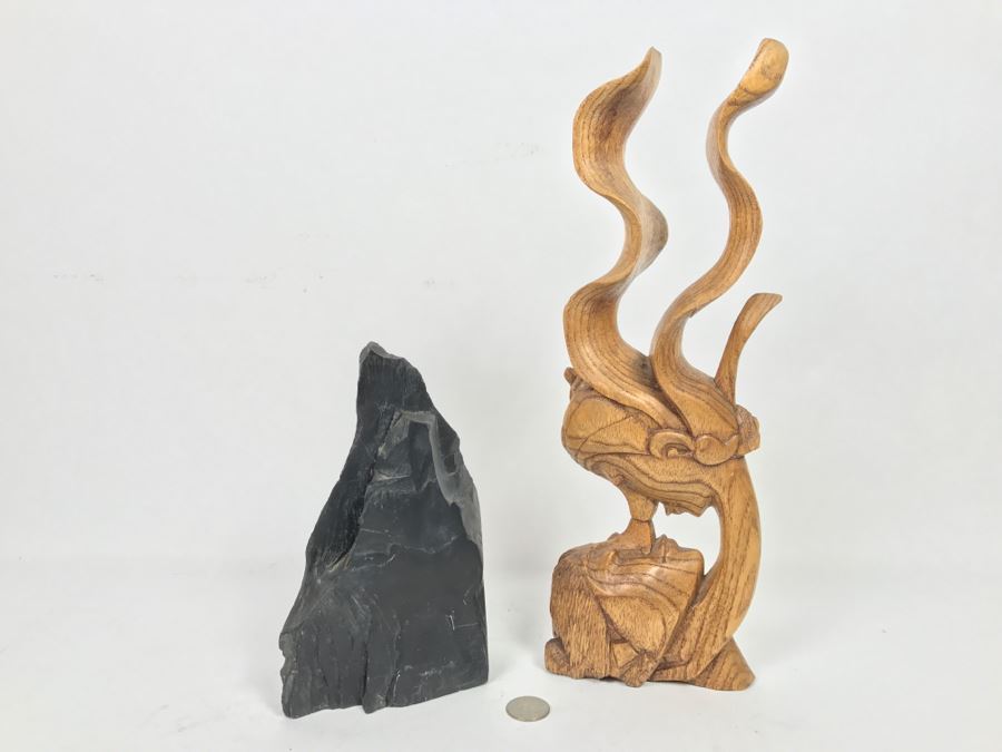 Natural Rock Sculpture And Carved Wood Man And Woman Sculpture [Photo 2]