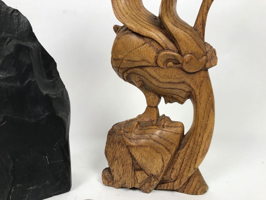 Natural Rock Sculpture And Carved Wood Man And Woman Sculpture [Photo 3]