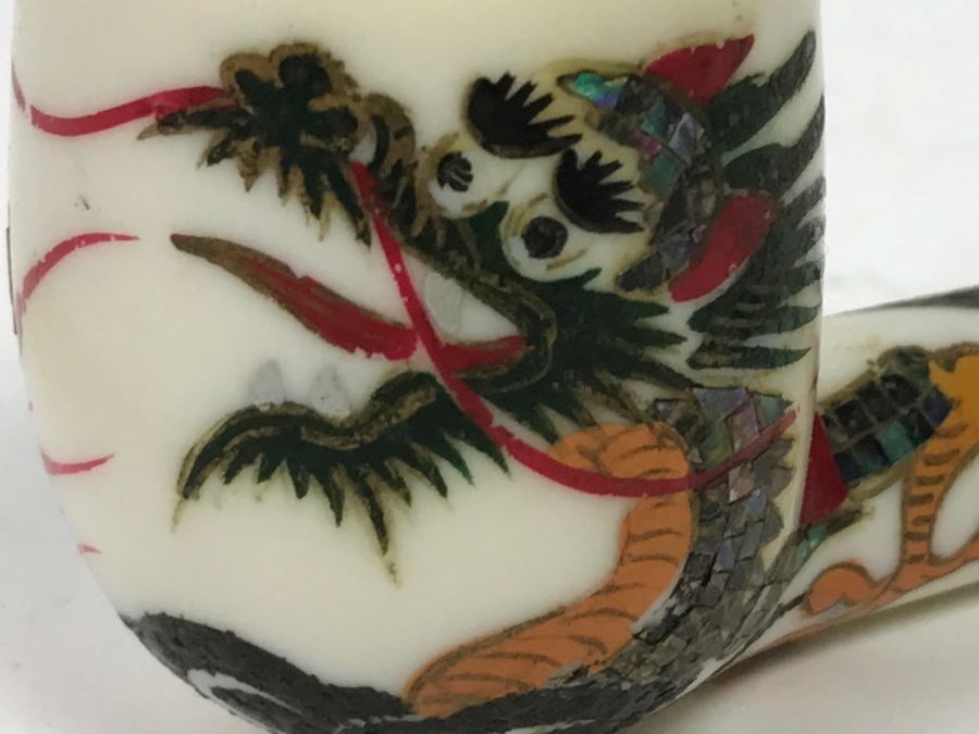 Signed Japanese Inlay Dragon Serpent Smoking Pipe [Photo 4]