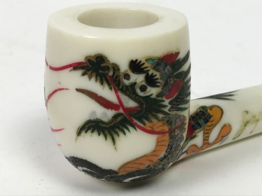 Signed Japanese Inlay Dragon Serpent Smoking Pipe [Photo 3]