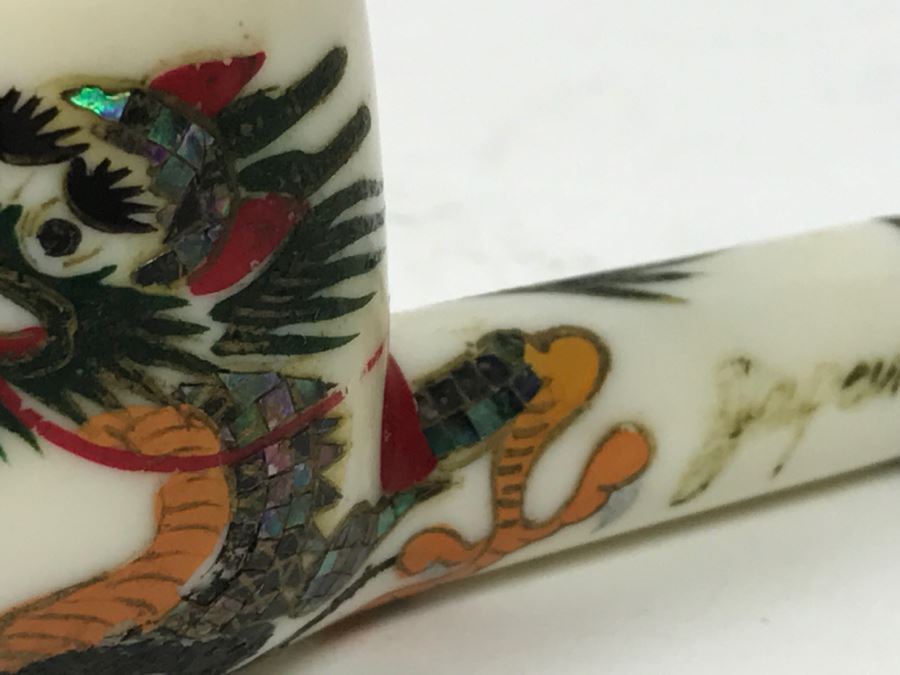 Signed Japanese Inlay Dragon Serpent Smoking Pipe [Photo 5]