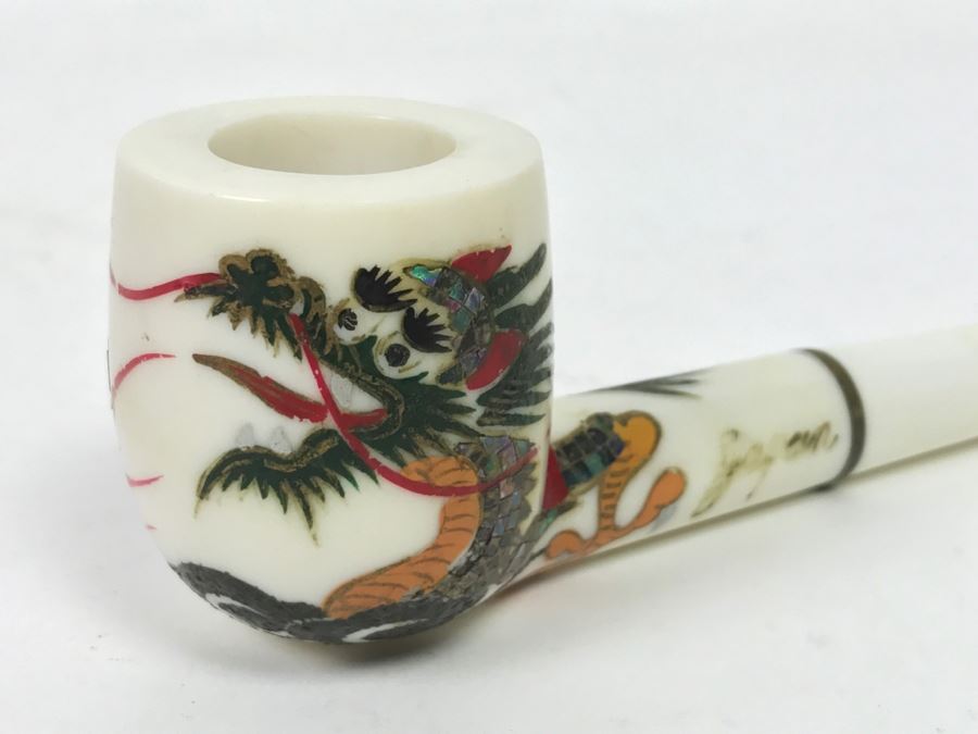 Signed Japanese Inlay Dragon Serpent Smoking Pipe [Photo 2]
