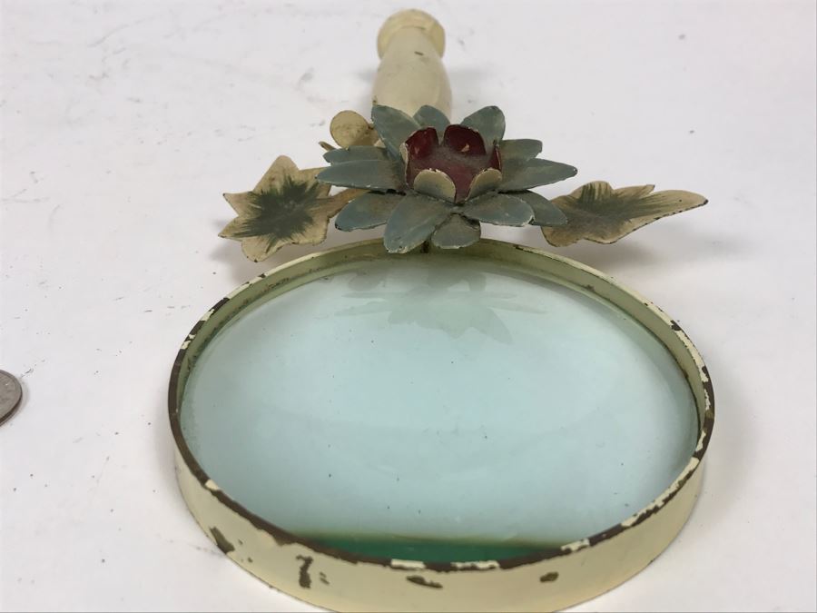 Vintage Shabby Chic Metal Magnifying Glass With Floral Motif [Photo 8]
