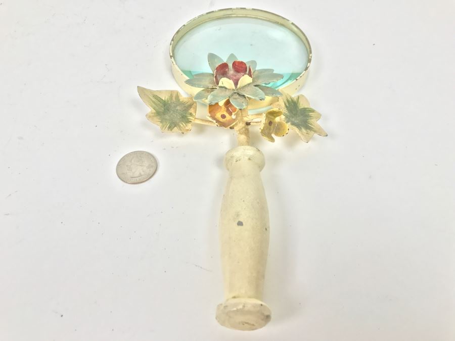 Vintage Shabby Chic Metal Magnifying Glass With Floral Motif [Photo 2]