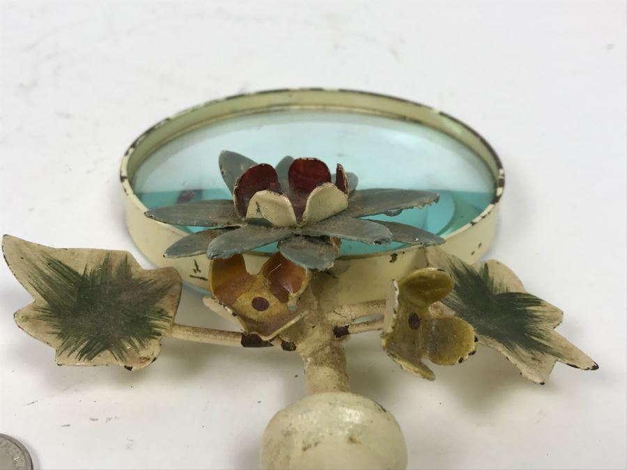 Vintage Shabby Chic Metal Magnifying Glass With Floral Motif [Photo 7]