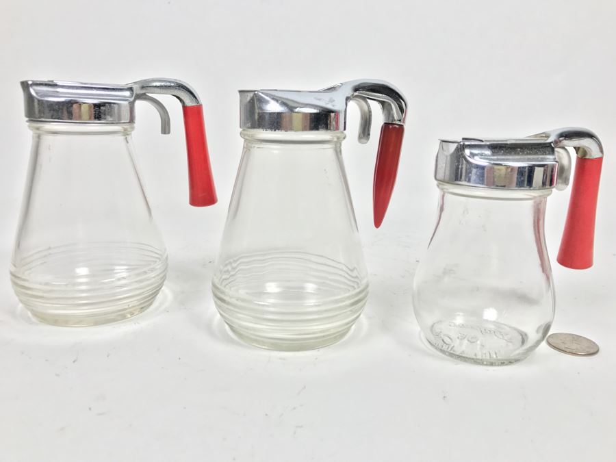 Set Of (3) Vintage Syrup Dispensers