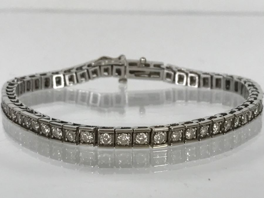 JUST ADDED - 14K White Gold Tennis Bracelet 2.33CTTW Apx Si-2 To I-1 G-I Color 13.0g FMV $2,400 [Photo 1]
