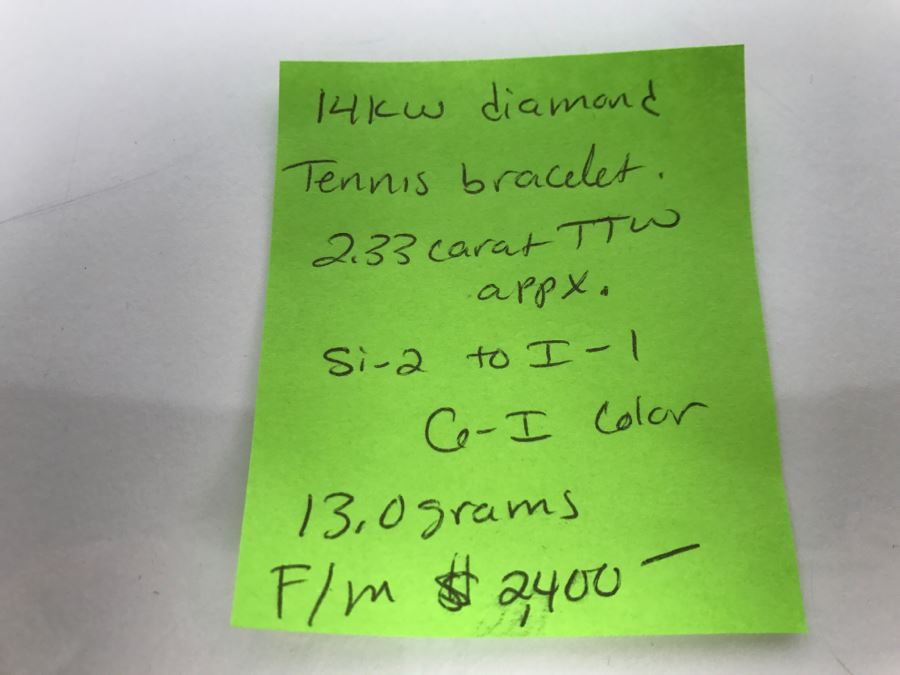 14K White Gold Tennis Bracelet 2.33CTTW Apx Si-2 To I-1 G-I Color 13.0g FMV $2,400 [Photo 27]