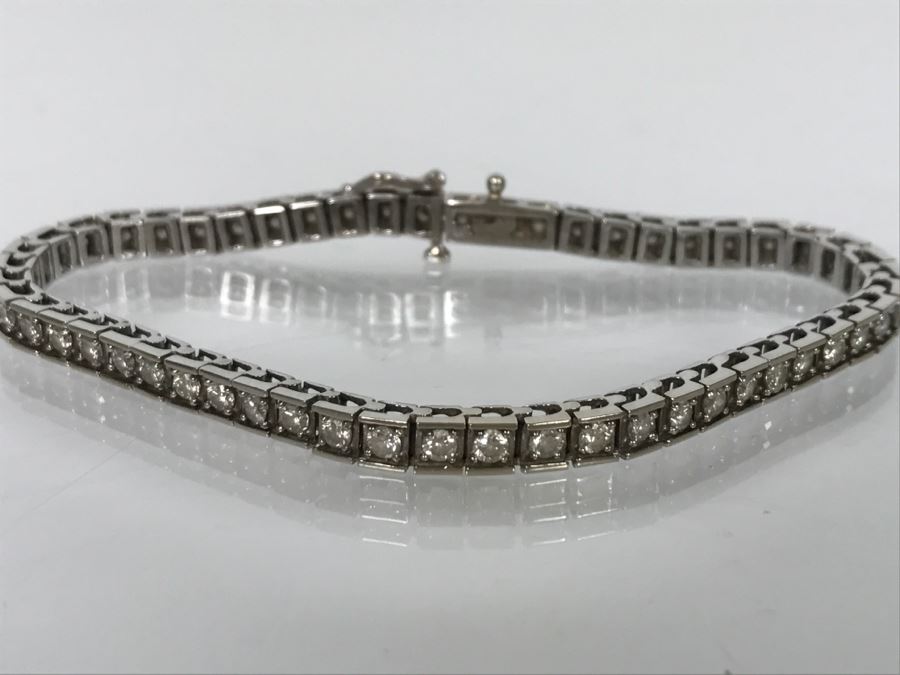 14K White Gold Tennis Bracelet 2.33CTTW Apx Si-2 To I-1 G-I Color 13.0g FMV $2,400 [Photo 4]