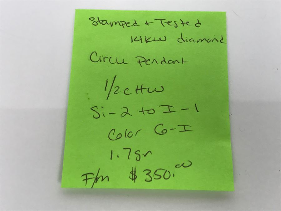 14K White Gold Diamond Circular Pendant 0.5CTTW Si-2 To I-1 Color G-I 1.7g FMV $350 [Photo 11]