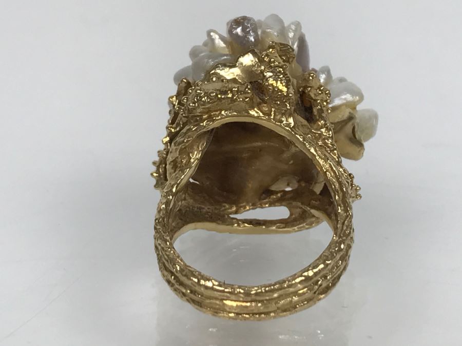 JUST ADDED - Stunning Chunky 14K Yellow Gold Seed Pearl Ring 18.3g FMV $900 [Photo 9]