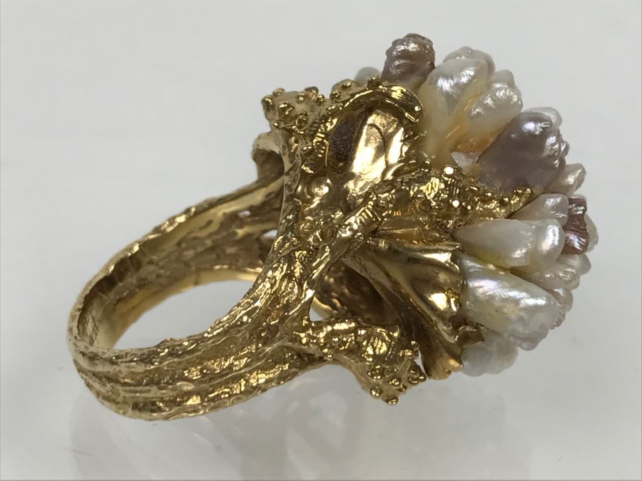 JUST ADDED - Stunning Chunky 14K Yellow Gold Seed Pearl Ring 18.3g FMV $900 [Photo 13]
