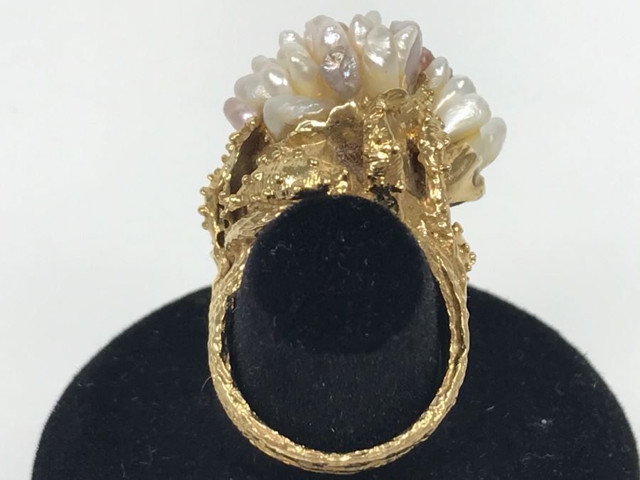 JUST ADDED - Stunning Chunky 14K Yellow Gold Seed Pearl Ring 18.3g FMV $900 [Photo 7]