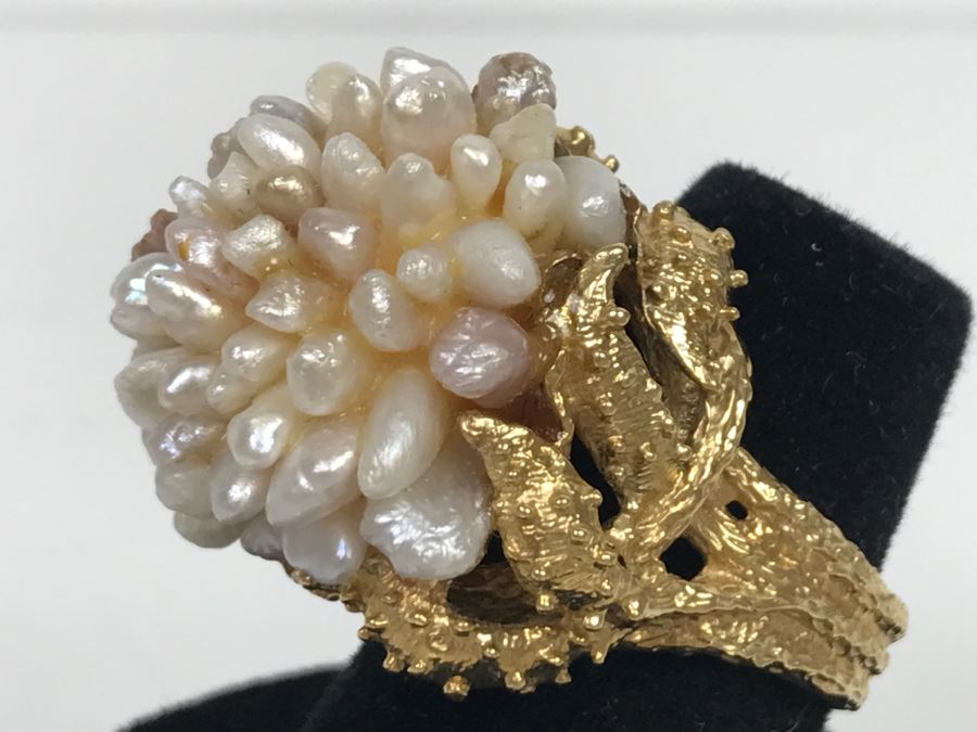 JUST ADDED - Stunning Chunky 14K Yellow Gold Seed Pearl Ring 18.3g FMV $900 [Photo 1]