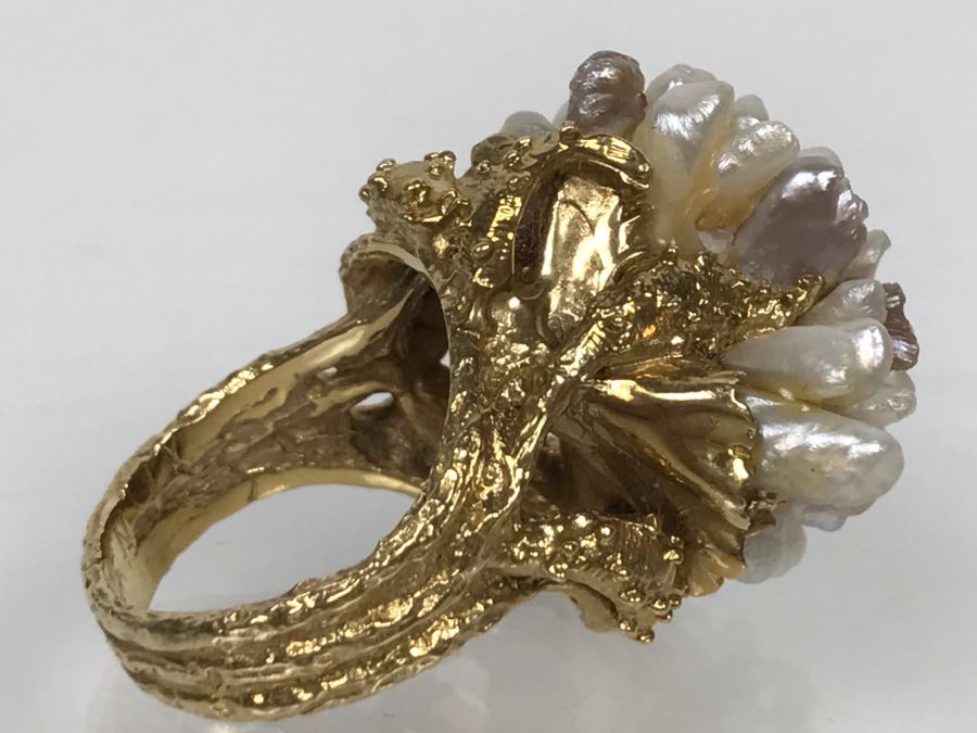 JUST ADDED - Stunning Chunky 14K Yellow Gold Seed Pearl Ring 18.3g FMV $900 [Photo 8]