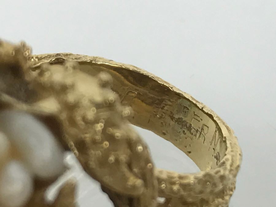 JUST ADDED - Stunning Chunky 14K Yellow Gold Seed Pearl Ring 18.3g FMV $900 [Photo 14]