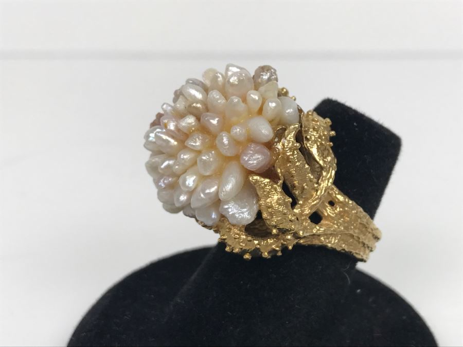 JUST ADDED - Stunning Chunky 14K Yellow Gold Seed Pearl Ring 18.3g FMV $900 [Photo 2]