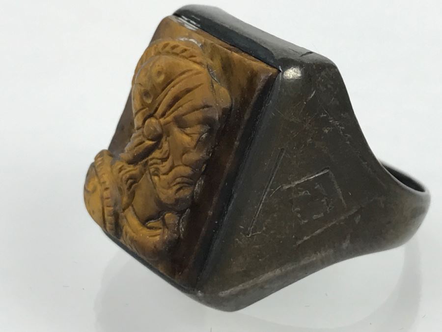 JUST ADDED - Oxidized Silver Tiger's Eye Carved Ring 8.6g FMV $50 [Photo 7]