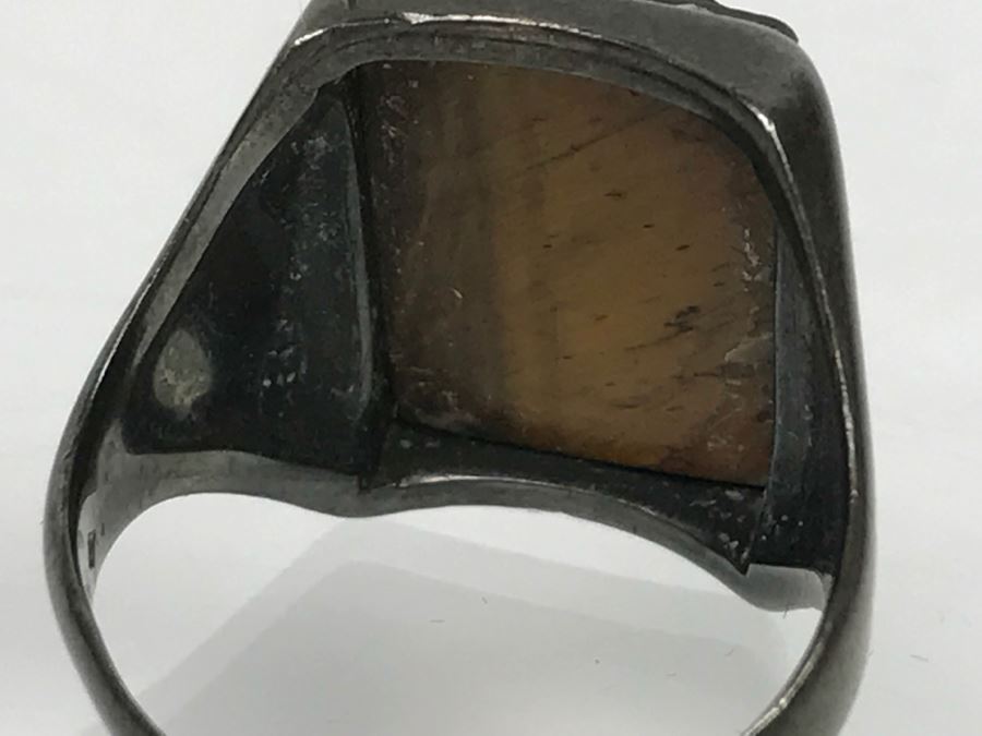 JUST ADDED - Oxidized Silver Tiger's Eye Carved Ring 8.6g FMV $50 [Photo 12]
