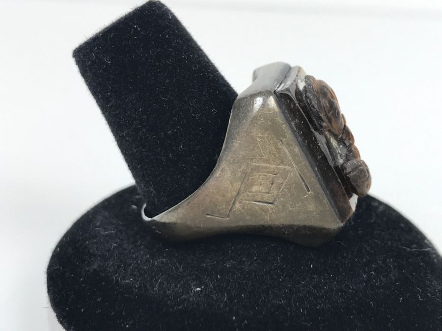 JUST ADDED - Oxidized Silver Tiger's Eye Carved Ring 8.6g FMV $50 [Photo 3]