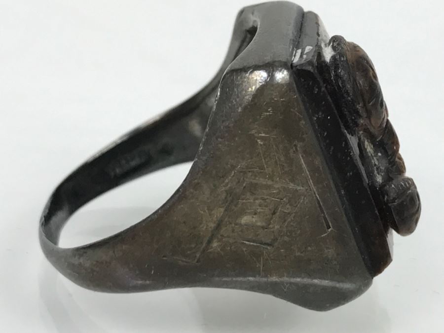 JUST ADDED - Oxidized Silver Tiger's Eye Carved Ring 8.6g FMV $50 [Photo 10]