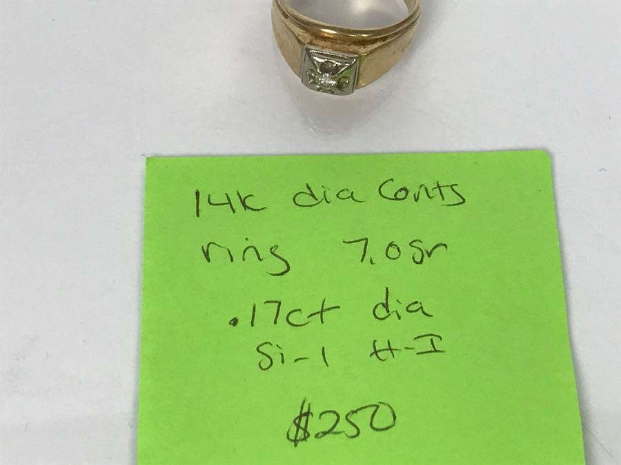 JUST ADDED - 14K Yellow Gold Diamond Ring 7g .17CT Dia Si-1 H-I FMV $250 [Photo 10]