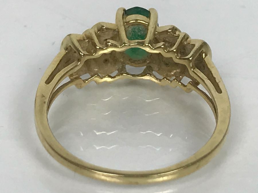 JUST ADDED - 14K Yellow Gold Emerald And Diamond Ring Commercial Quality 2.5g FMV $100 [Photo 9]