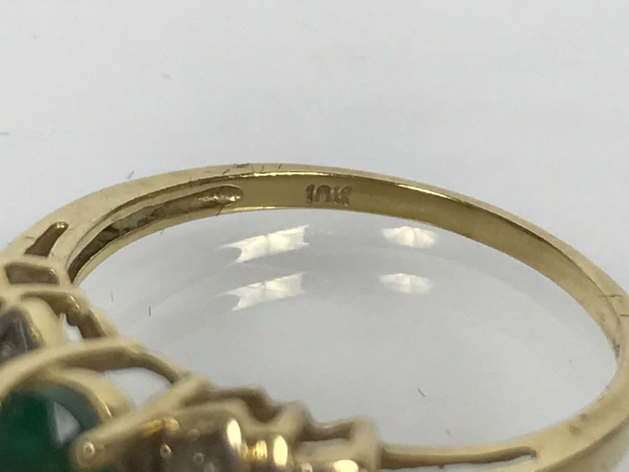 JUST ADDED - 14K Yellow Gold Emerald And Diamond Ring Commercial Quality 2.5g FMV $100 [Photo 7]