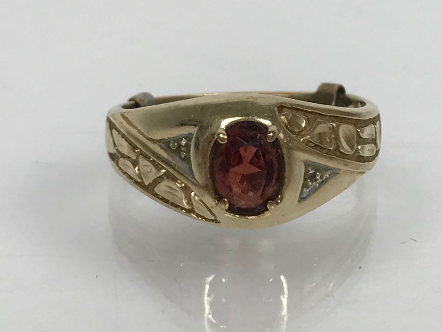 JUST ADDED - 14K Yellow Gold Red Garnet Men's Ring 3.4g FMV $85 [Photo 5]