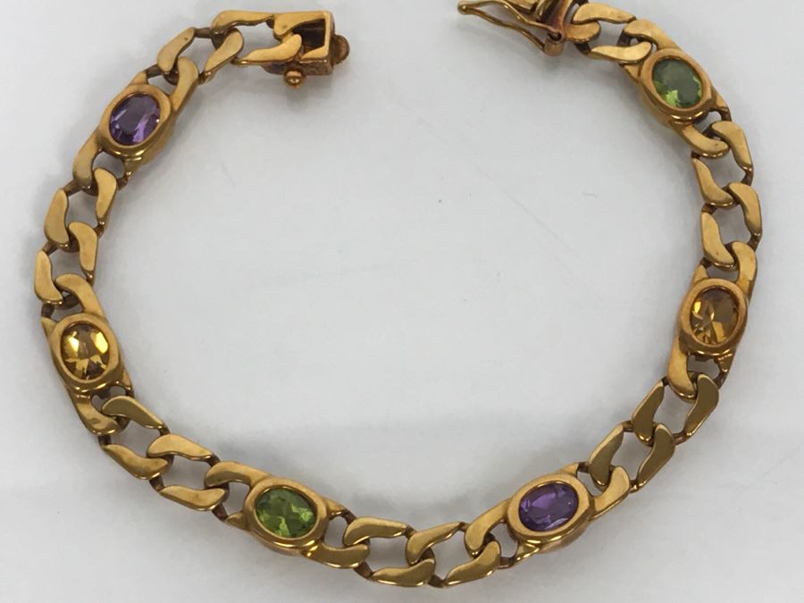 JUST ADDED - 14K Yellow Gold Bracelet With Amethyst And Peridot 13.9g FMV $695
