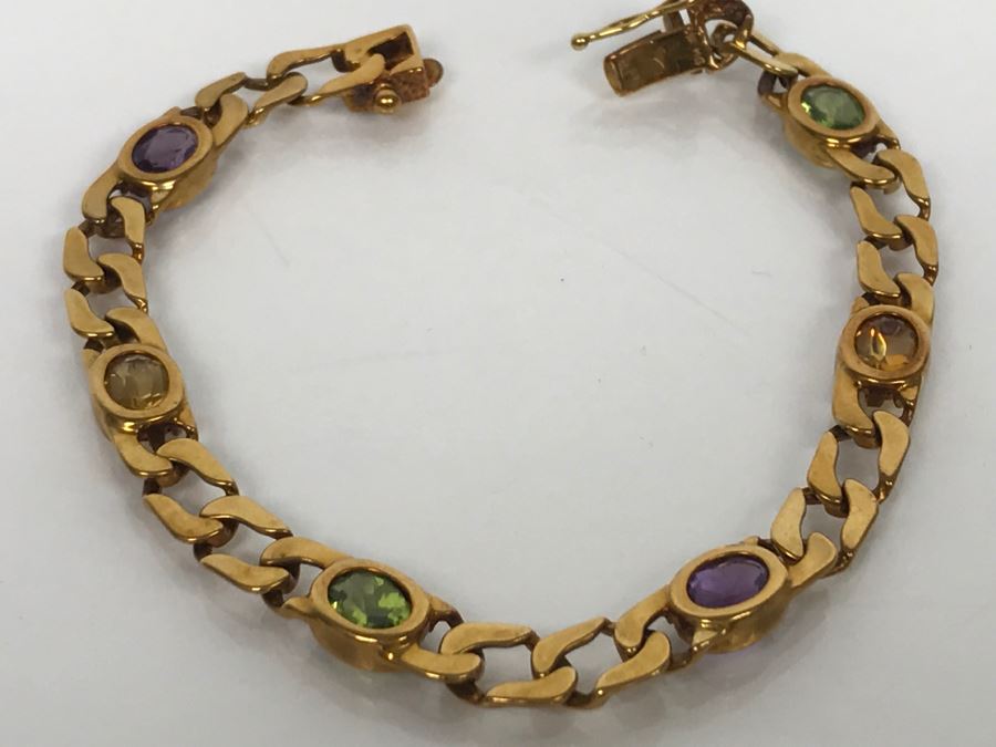 JUST ADDED - 14K Yellow Gold Bracelet With Amethyst And Peridot 13.9g FMV $695 [Photo 4]