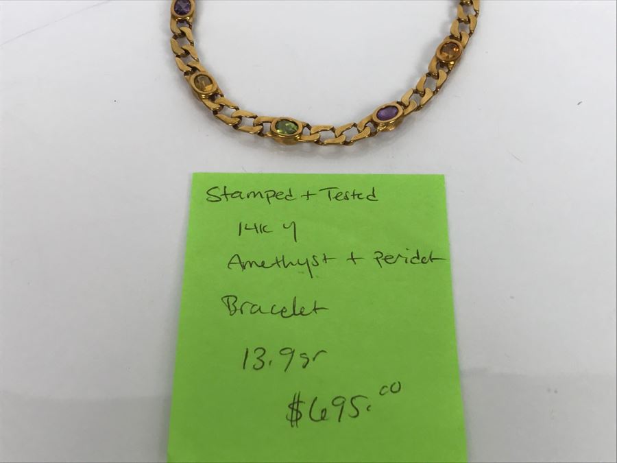 JUST ADDED - 14K Yellow Gold Bracelet With Amethyst And Peridot 13.9g FMV $695 [Photo 17]