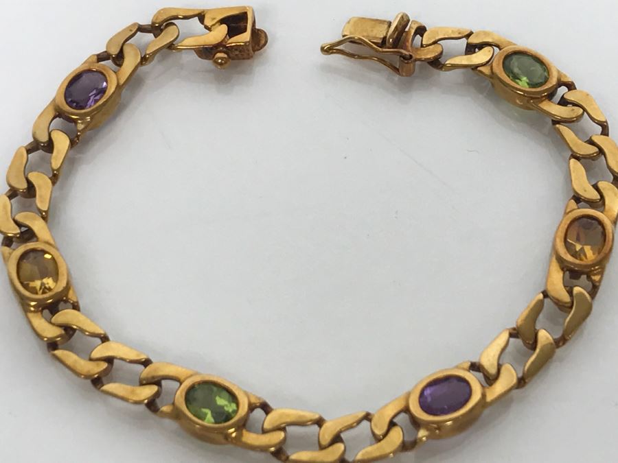 JUST ADDED - 14K Yellow Gold Bracelet With Amethyst And Peridot 13.9g FMV $695 [Photo 9]