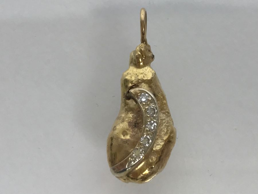 14K Yellow Gold Nugget Diamond Pendant 7g 5-Single Cut Diamonds .10CTTW FMV $300 [Photo 2]