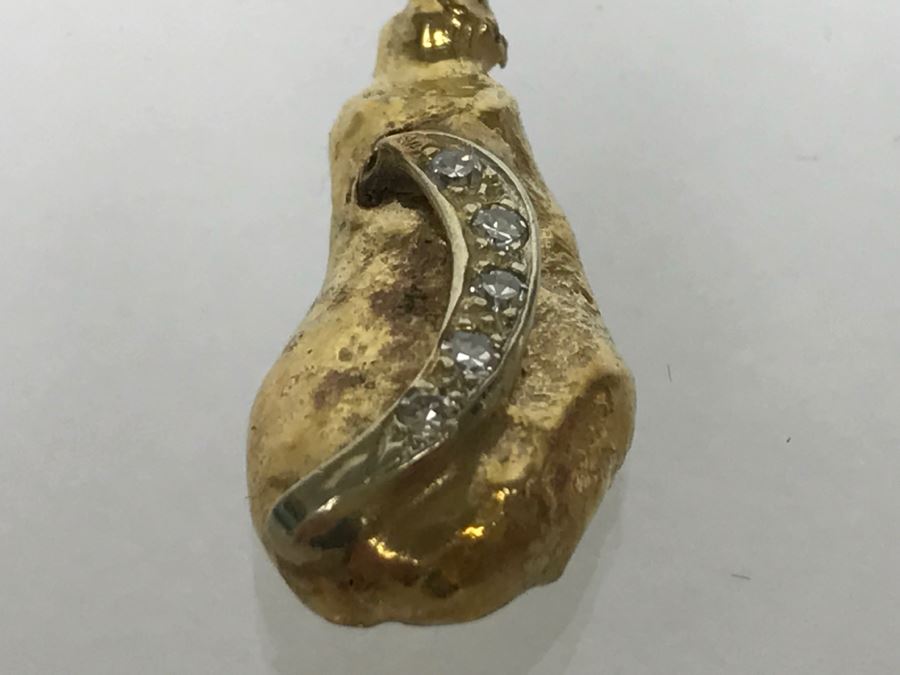 14K Yellow Gold Nugget Diamond Pendant 7g 5-Single Cut Diamonds .10CTTW FMV $300 [Photo 7]