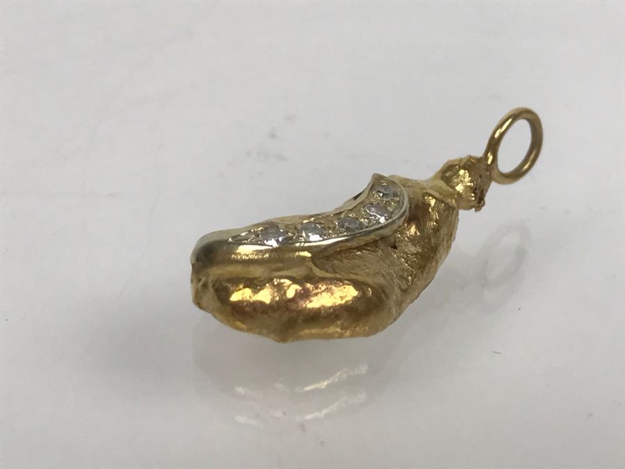 14K Yellow Gold Nugget Diamond Pendant 7g 5-Single Cut Diamonds .10CTTW FMV $300 [Photo 3]