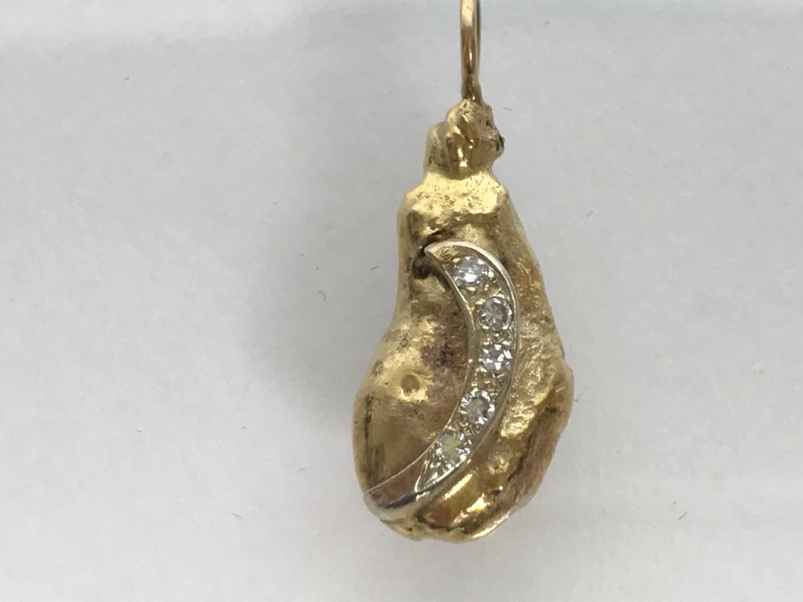 14K Yellow Gold Nugget Diamond Pendant 7g 5-Single Cut Diamonds .10CTTW FMV $300 [Photo 13]