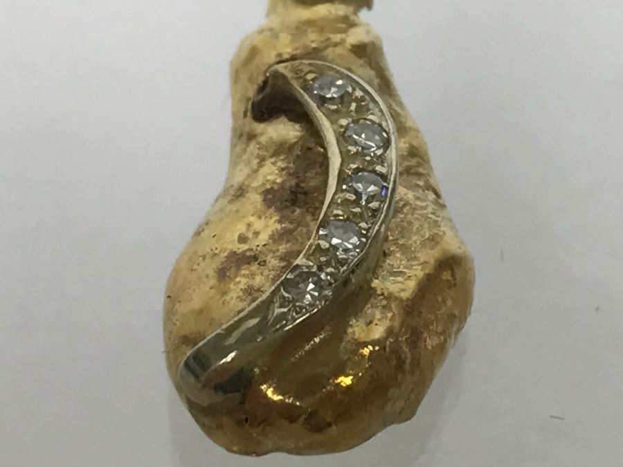 14K Yellow Gold Nugget Diamond Pendant 7g 5-Single Cut Diamonds .10CTTW FMV $300 [Photo 8]