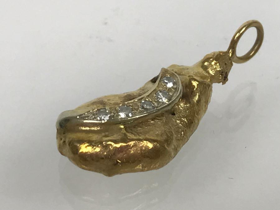 14K Yellow Gold Nugget Diamond Pendant 7g 5-Single Cut Diamonds .10CTTW FMV $300 [Photo 4]