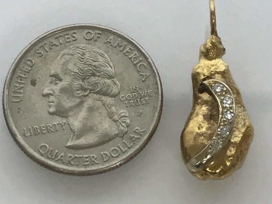 14K Yellow Gold Nugget Diamond Pendant 7g 5-Single Cut Diamonds .10CTTW FMV $300 [Photo 11]