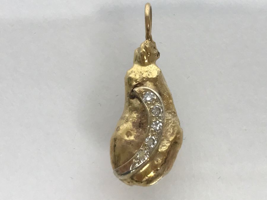 14K Yellow Gold Nugget Diamond Pendant 7g 5-Single Cut Diamonds .10CTTW FMV $300 [Photo 12]