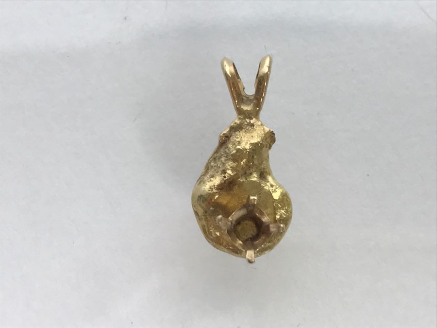 JUST ADDED - 14K Yellow Gold Nugget Pendant Ready For Stone 4.1g FMV $102