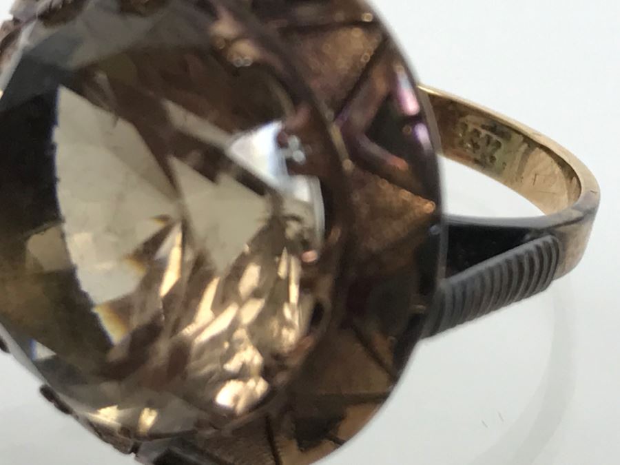 JUST ADDED - Large 14K Gold Vintage Smokey Quartz Ring 8.6g FMV $400 [Photo 17]