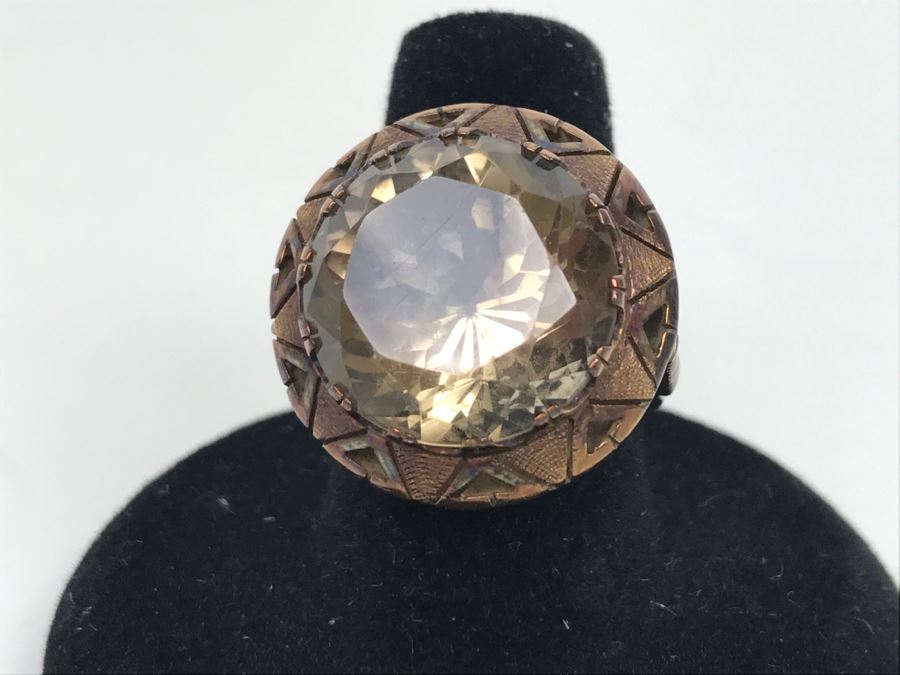 JUST ADDED - Large 14K Gold Vintage Smokey Quartz Ring 8.6g FMV $400 [Photo 2]