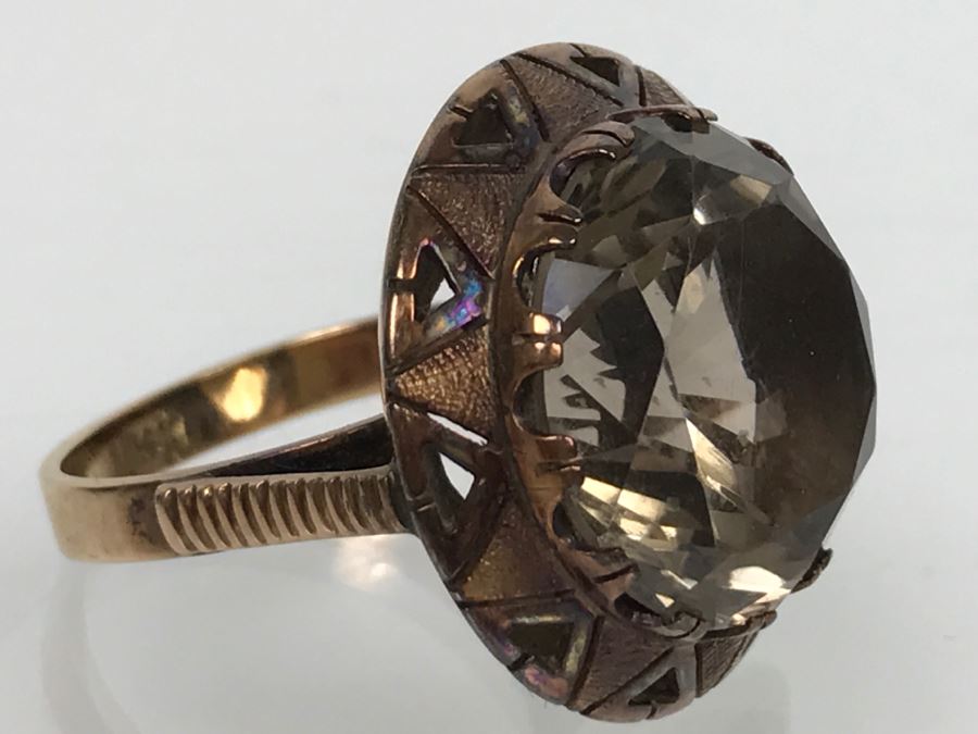JUST ADDED - Large 14K Gold Vintage Smokey Quartz Ring 8.6g FMV $400 [Photo 12]
