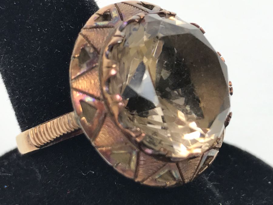 JUST ADDED - Large 14K Gold Vintage Smokey Quartz Ring 8.6g FMV $400 [Photo 6]